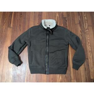 Schott NYC Green Fleece Pile Army Sweater Full Zip Mens Medium